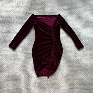 Purple Velvet Off-Shoulder Ruched Mini Dress - Small - NWOT